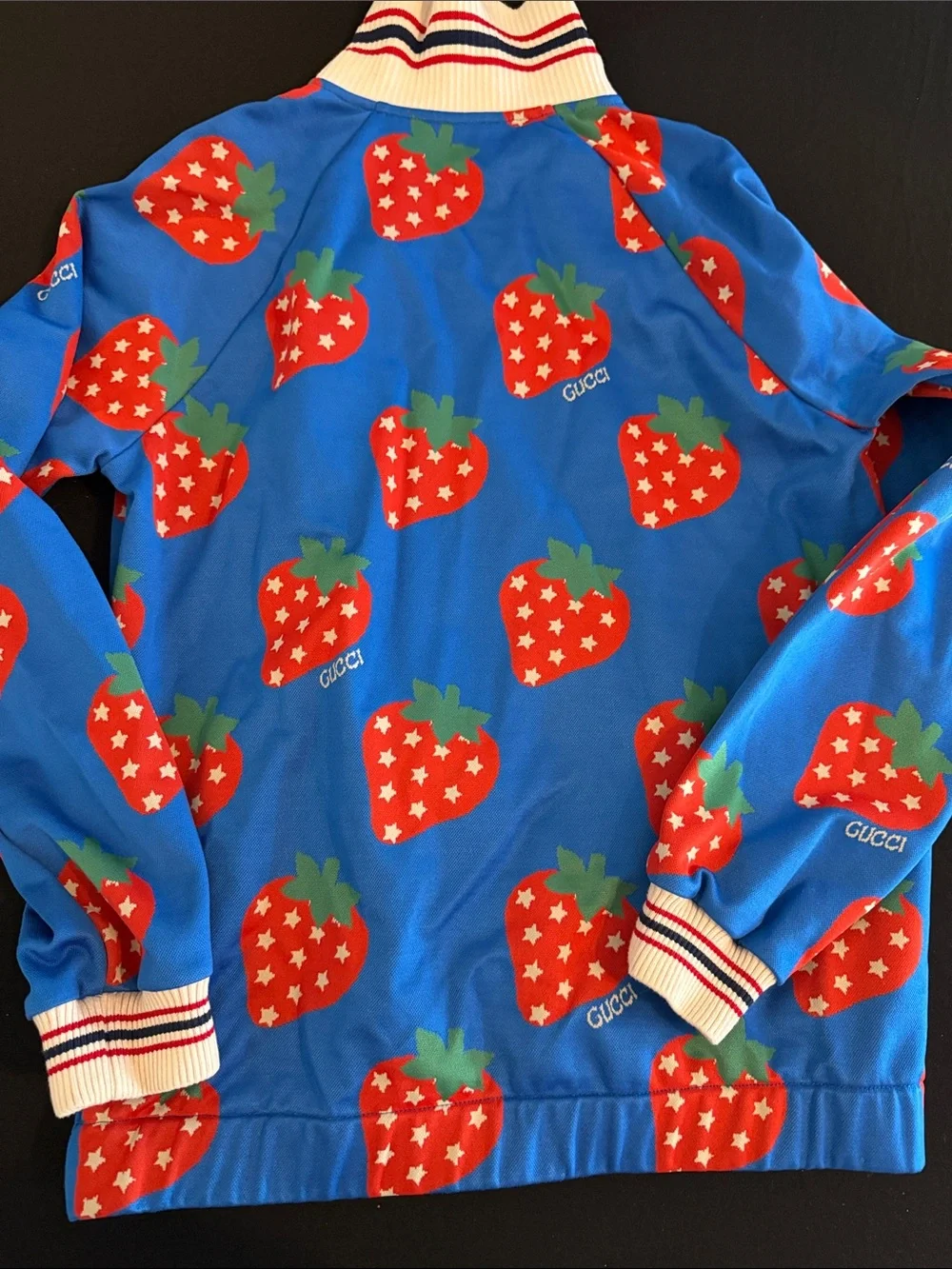 Gucci Kids Blue Jacket with Red Strawberry Print
